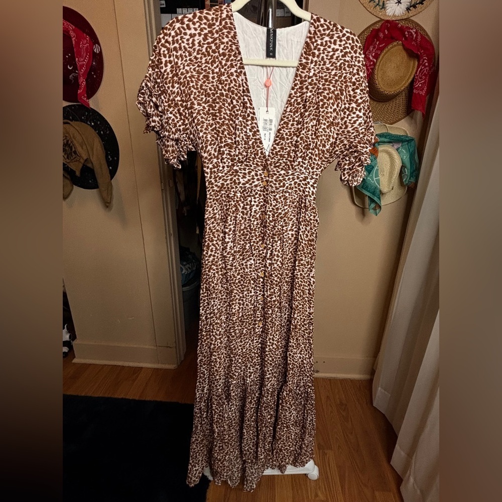 NWT MINKPINK Brown Leopard High Low Dress